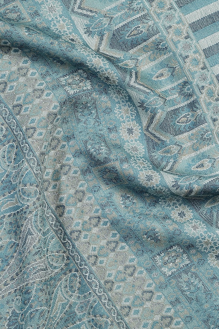 Sky Blue Wool Metallic Jacquard Muffler by Shingora Men at Pernia's Pop Up Shop