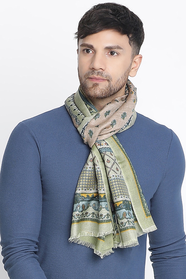 Mehendi Wool Silk Printed Muffler by Shingora Men