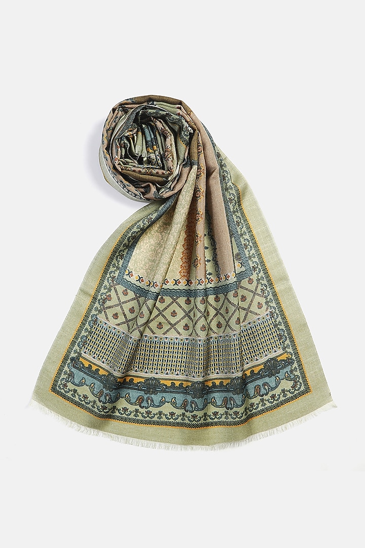 Mehendi Wool Silk Printed Muffler by Shingora Men at Pernia's Pop Up Shop