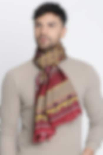 Dark Maroon Wool Silk Printed Muffler by Shingora Men