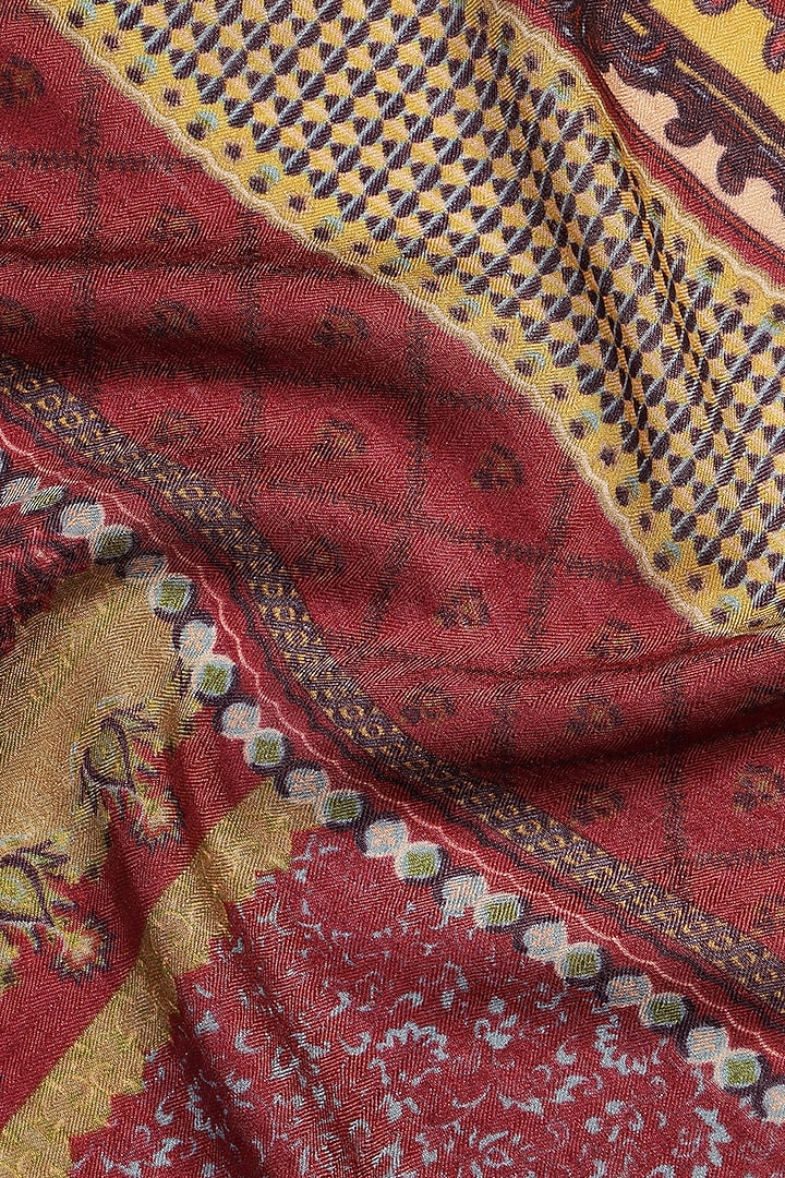 Dark Maroon Wool Silk Printed Muffler by Shingora Men at Pernia's Pop Up Shop