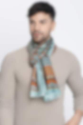 Sky Blue Wool Silk Printed Muffler by Shingora Men