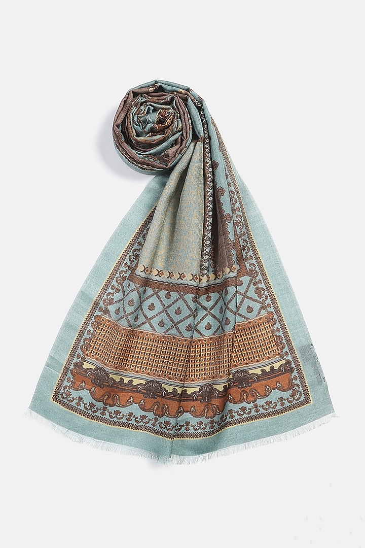Sky Blue Wool Silk Printed Muffler by Shingora Men at Pernia's Pop Up Shop