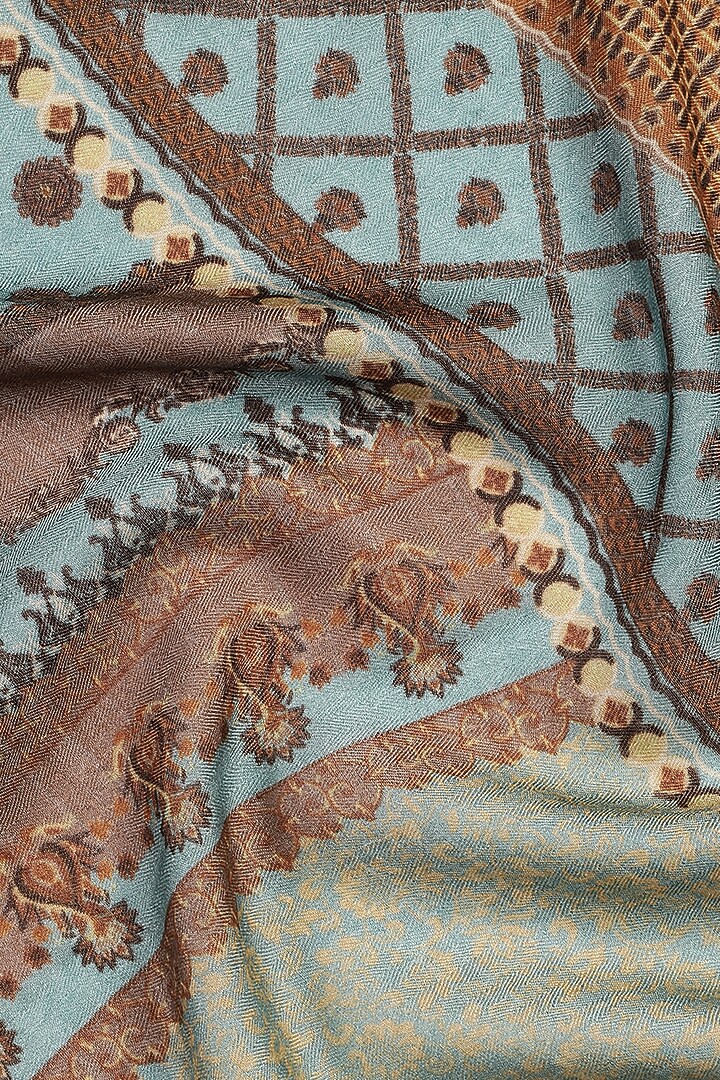 Sky Blue Wool Silk Printed Muffler by Shingora Men at Pernia's Pop Up Shop