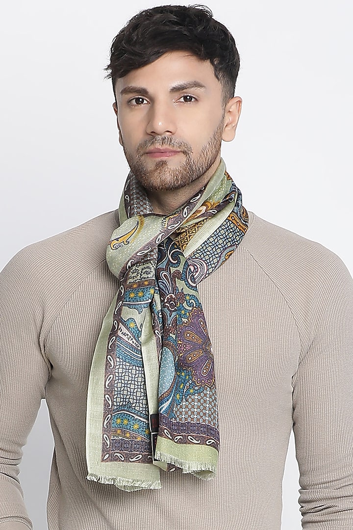 Mehendi Wool Silk Printed Muffler by Shingora Men