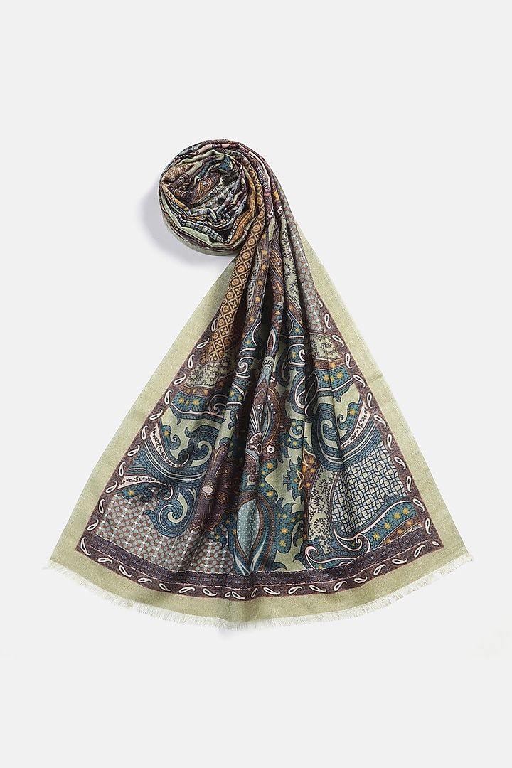 Mehendi Wool Silk Printed Muffler by Shingora Men at Pernia's Pop Up Shop