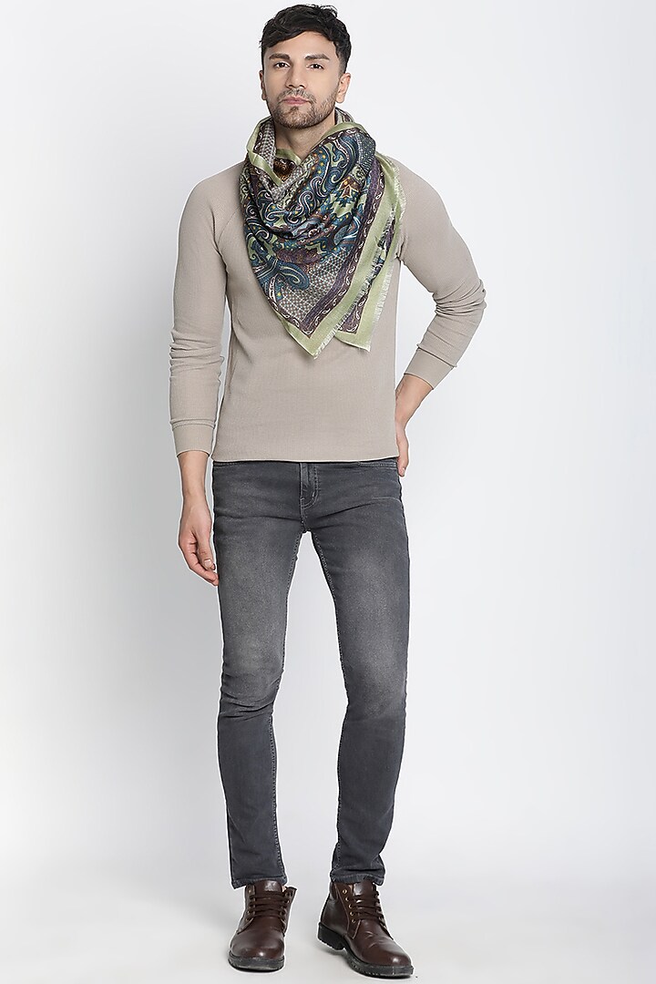 Mehendi Wool Silk Printed Muffler by Shingora Men at Pernia's Pop Up Shop