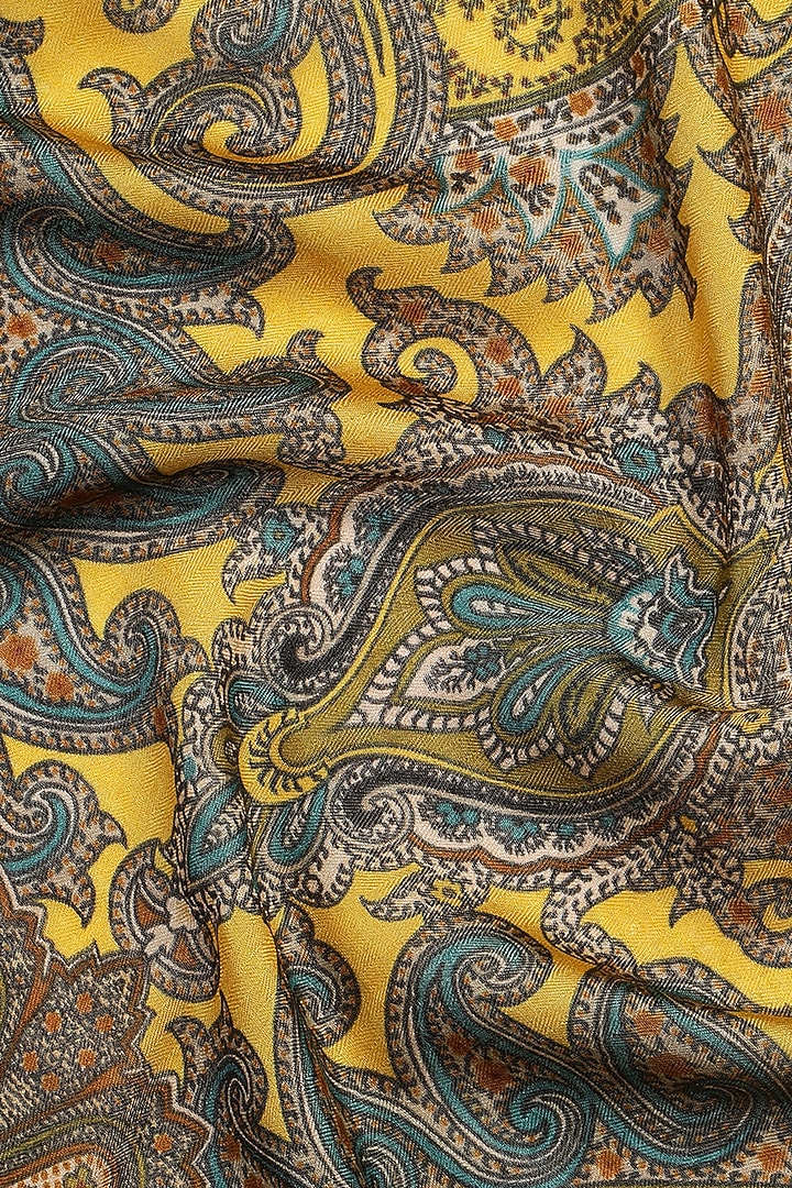 Mustard Wool Silk Printed Muffler by Shingora Men at Pernia's Pop Up Shop