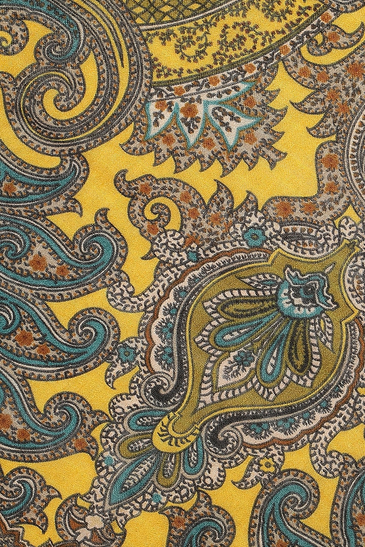 Mustard Wool Silk Printed Muffler by Shingora Men at Pernia's Pop Up Shop