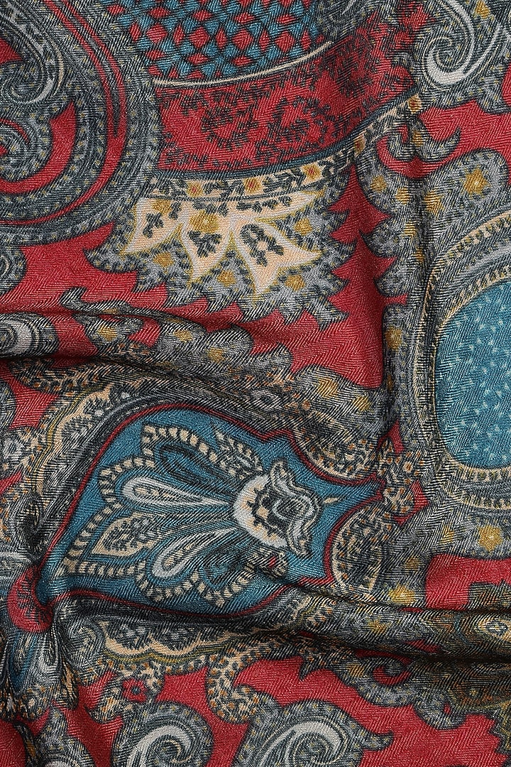 Dark Maroon Wool Silk Printed Muffler by Shingora Men at Pernia's Pop Up Shop