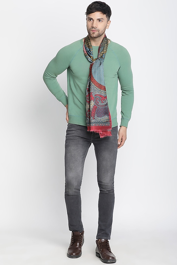 Dark Maroon Wool Silk Printed Muffler by Shingora Men at Pernia's Pop Up Shop