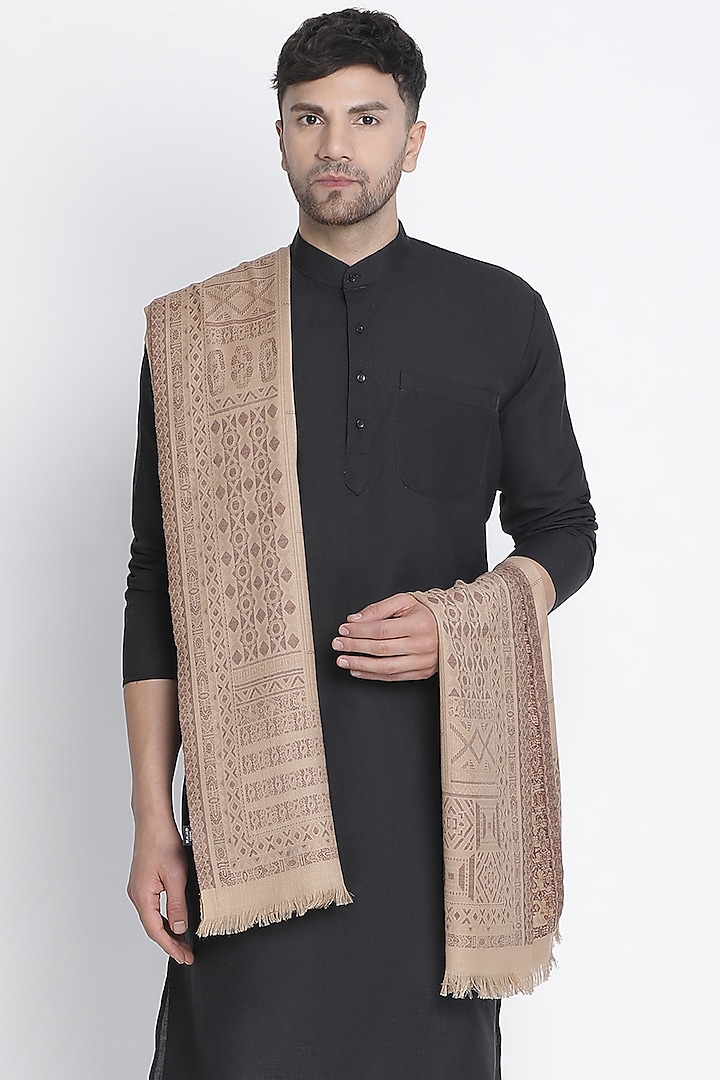 Beige Wool Jacquard Lohi by Shingora Men