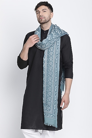 Sky Blue Wool Jacquard Lohi by Shingora Men
