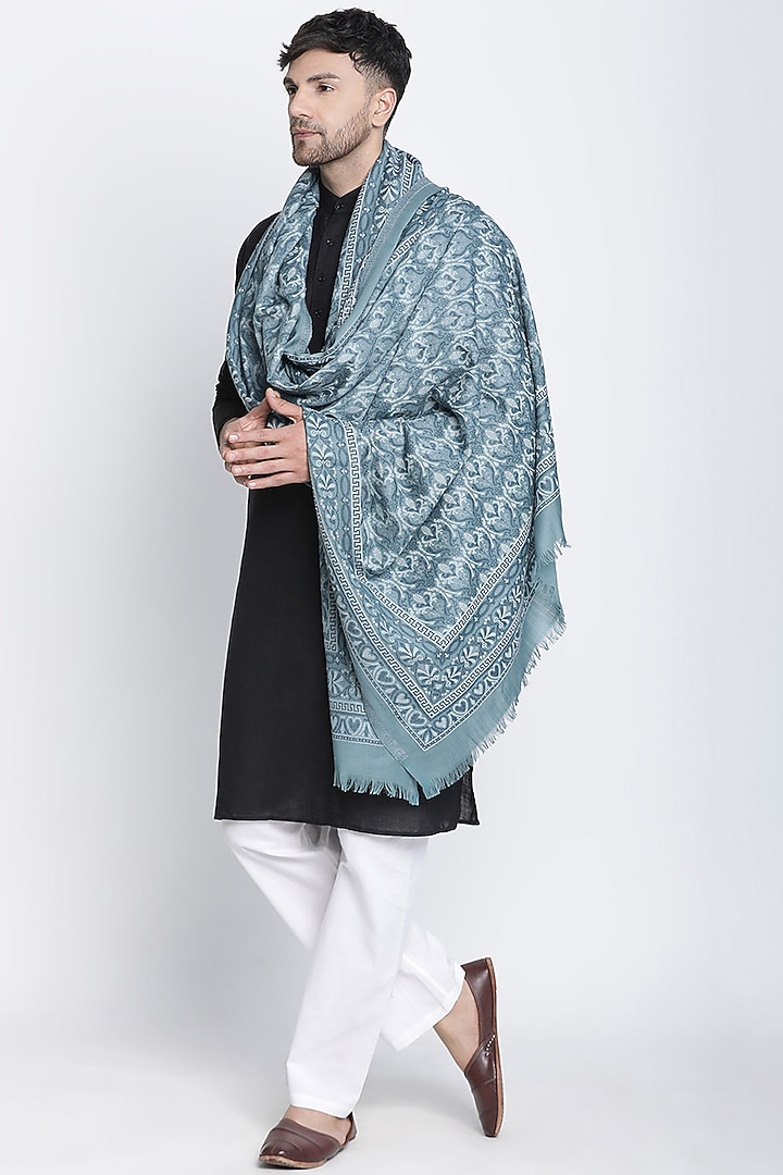 Sky Blue Wool Jacquard Lohi by Shingora Men at Pernia's Pop Up Shop