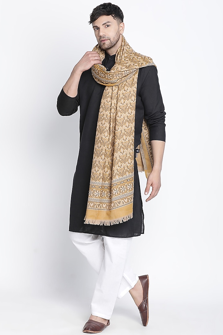 Mustard Wool Jacquard Lohi by Shingora Men at Pernia's Pop Up Shop