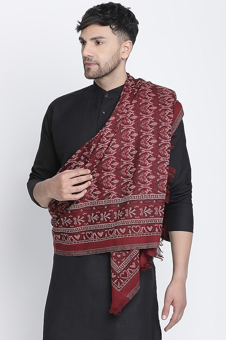 Maroon Wool Jacquard Lohi by Shingora Men