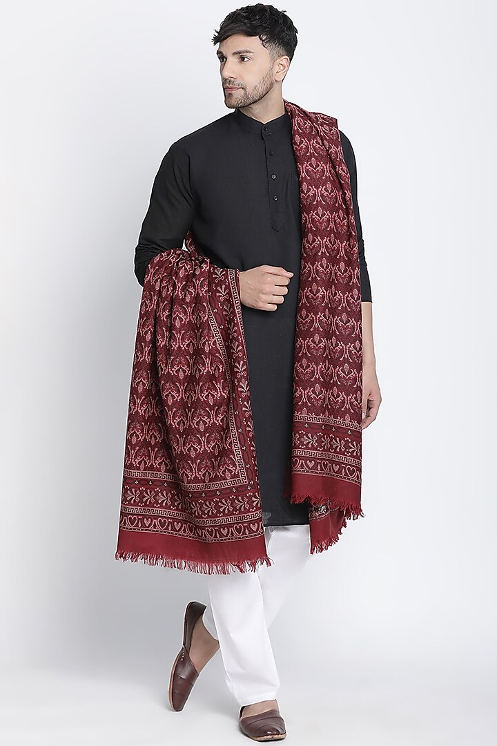 Maroon Wool Jacquard Lohi by Shingora Men at Pernia's Pop Up Shop