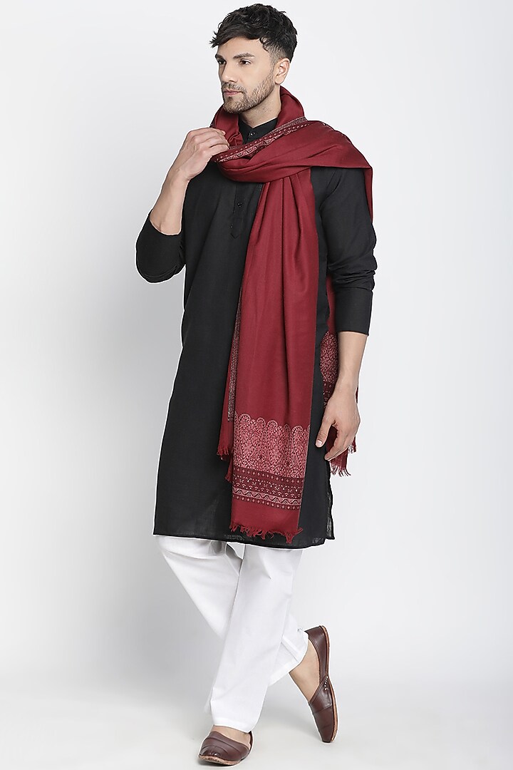 Maroon Wool Jacquard Lohi by Shingora Men at Pernia's Pop Up Shop