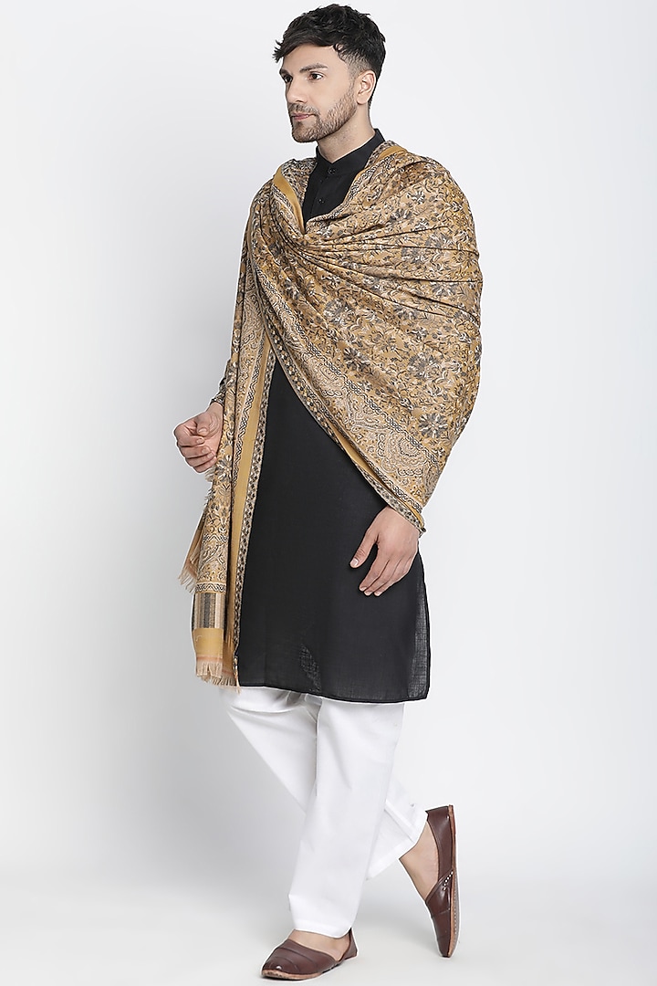 Mustard Wool Jacquard Lohi by Shingora Men at Pernia's Pop Up Shop
