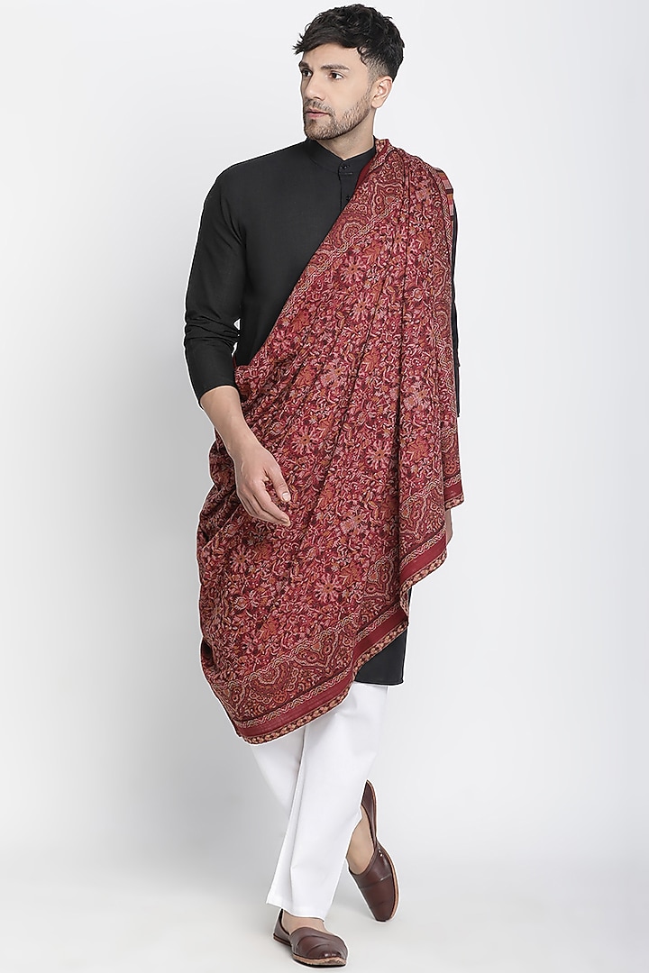 Maroon Wool Jacquard Lohi by Shingora Men at Pernia's Pop Up Shop