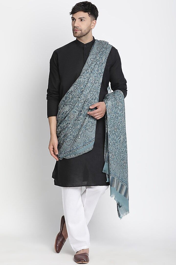 Sky Blue Wool Jacquard Lohi by Shingora Men at Pernia's Pop Up Shop