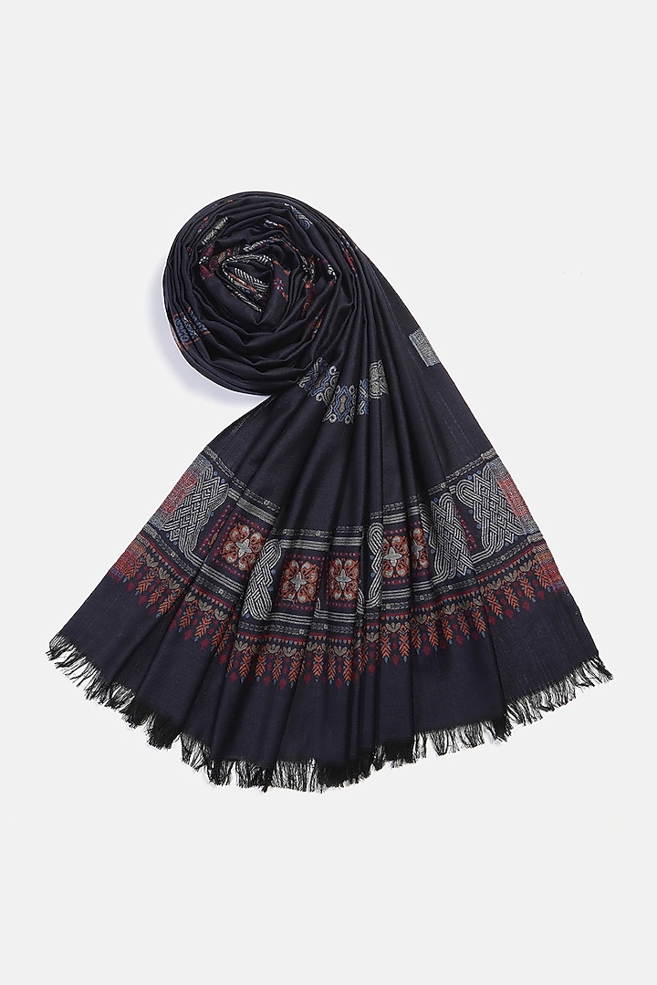 Navy Blue Wool Jacquard Lohi by Shingora Men at Pernia's Pop Up Shop