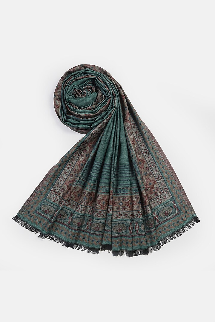 Sea Green Wool Jacquard Lohi by Shingora Men at Pernia's Pop Up Shop