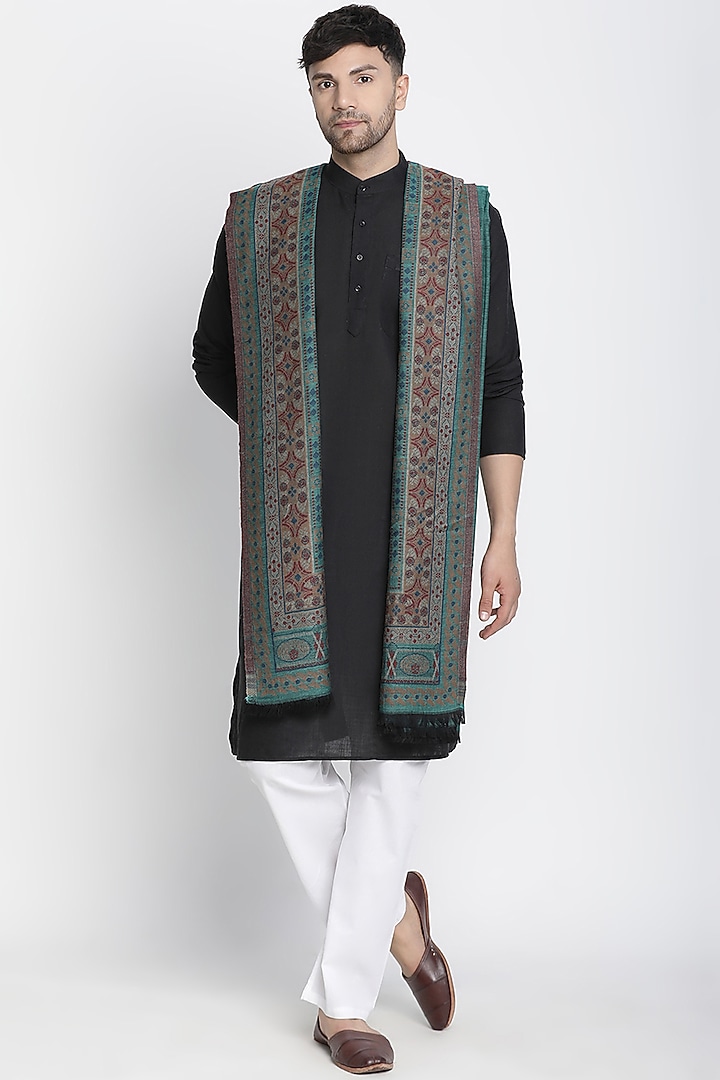 Sea Green Wool Jacquard Lohi by Shingora Men at Pernia's Pop Up Shop