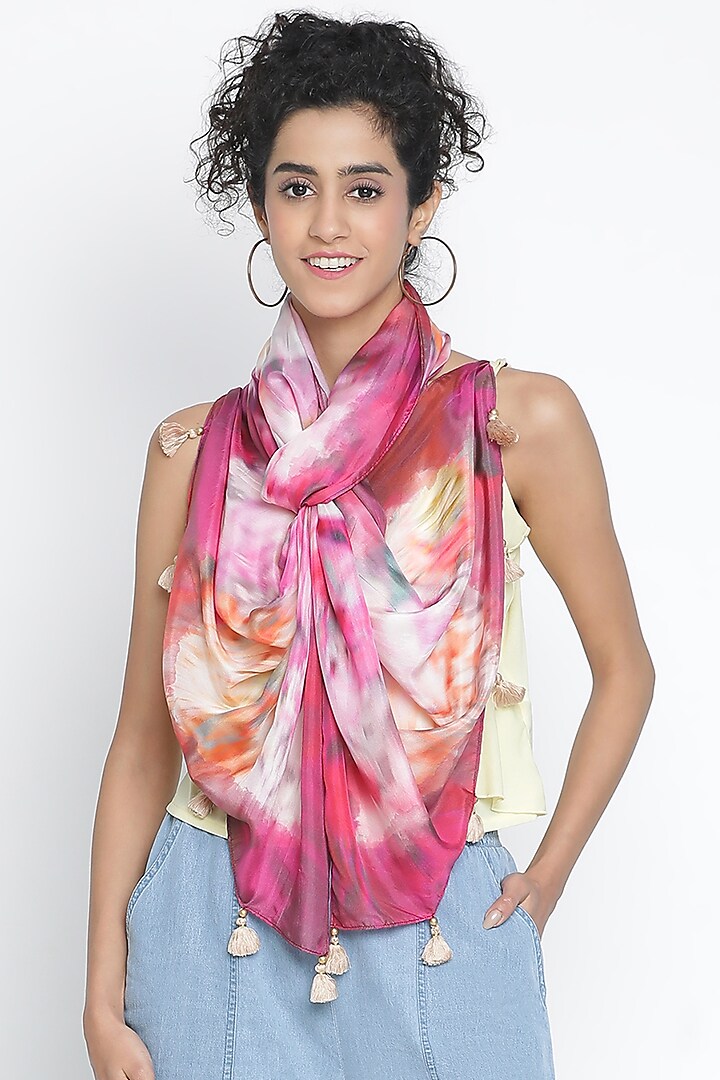 Fuchsia Silk Ombre Printed Stole by Shingora