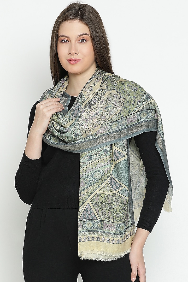 Mehandi Wool & Lurex Printed Stole by Shingora at Pernia's Pop Up Shop