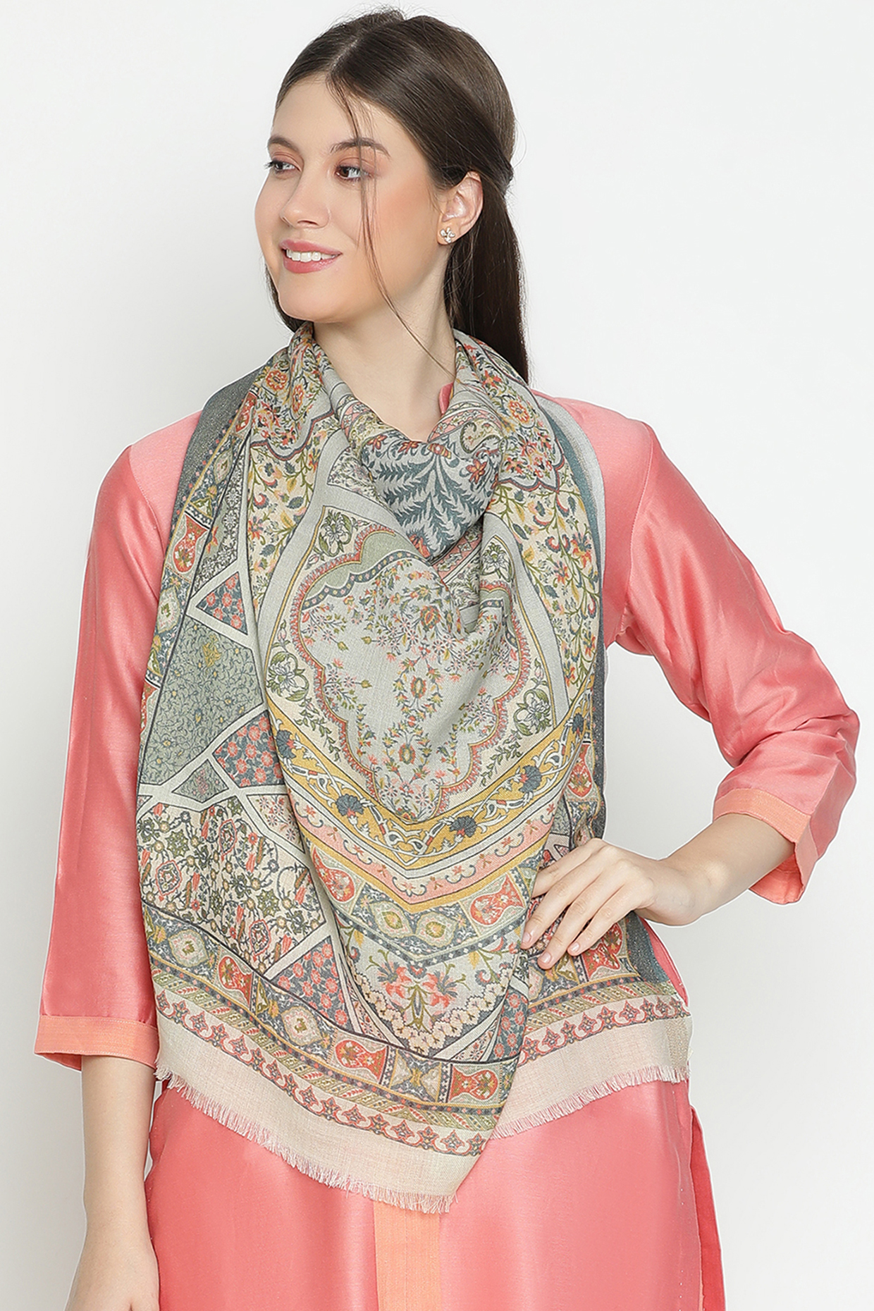 Multi-Colored Wool & Lurex Printed Stole by Shingora at Pernia's Pop Up Shop