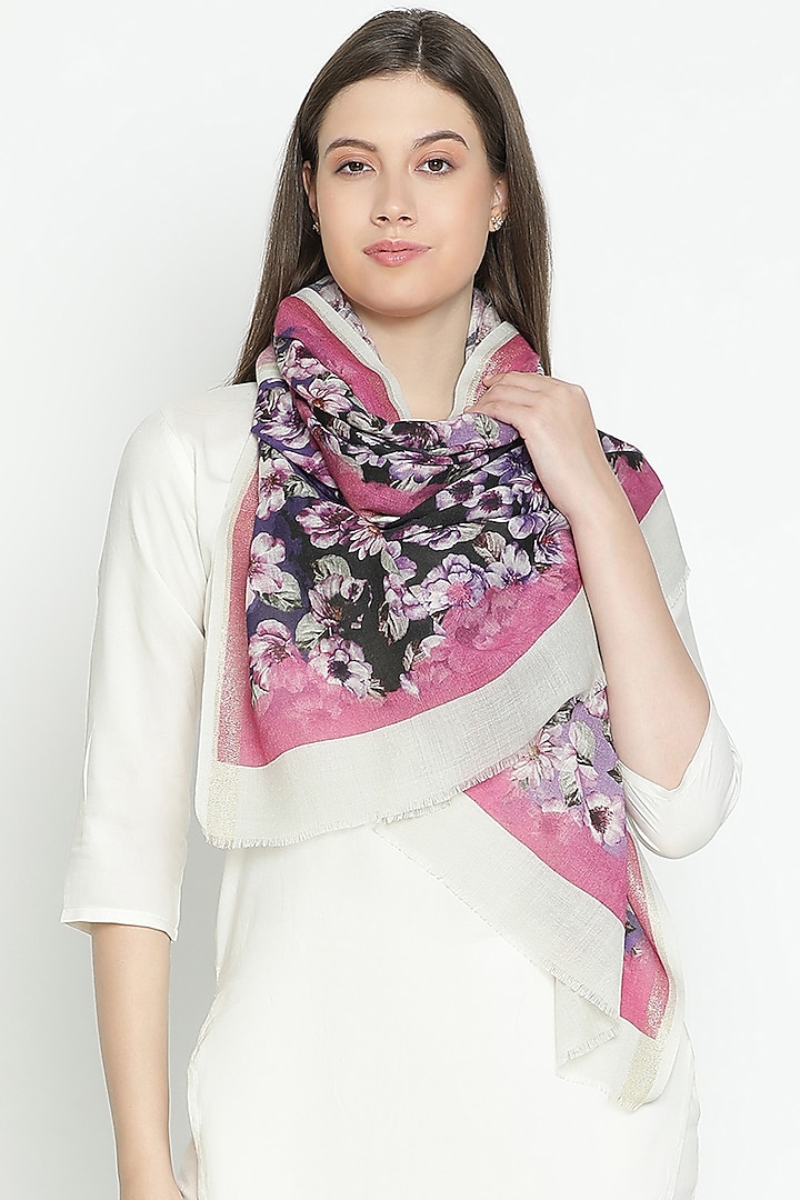 Fuschia Wool & Lurex Printed Stole by Shingora at Pernia's Pop Up Shop