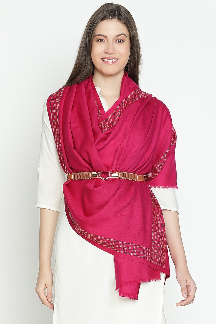 Fuschia Wool Swarovski Embroidered Stole by Shingora at Pernia's Pop Up Shop