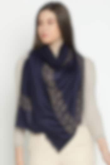 Navy Wool Swarovski Embroidered Stole by Shingora at Pernia's Pop Up Shop