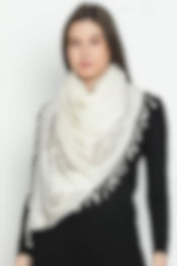 Off-White Wool Swarovski Embroidered Stole by Shingora at Pernia's Pop Up Shop