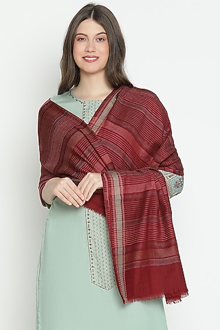 Dark Maroon Wool & Lurex Shawl by Shingora