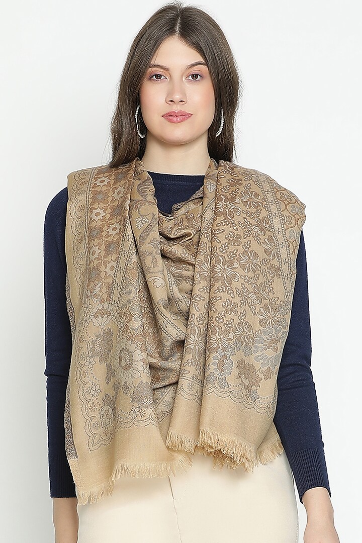 Dark Beige Wool Shawl by Shingora at Pernia's Pop Up Shop