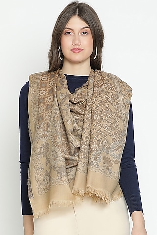 Dark Beige Wool Shawl by Shingora