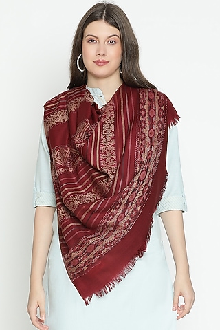 Dark Maroon Wool Shawl by Shingora