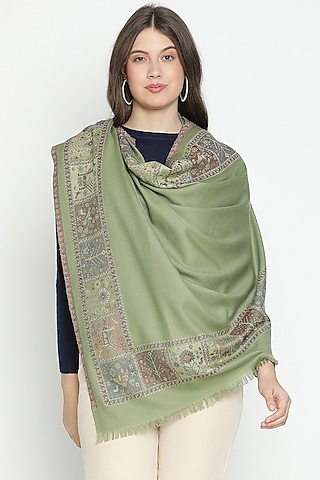 Mehandi Wool & Lurex Shawl by Shingora