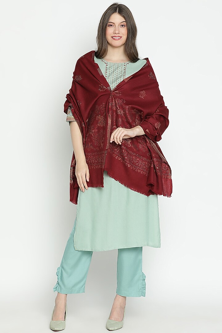 Dark Maroon Wool & Lurex Shawl by Shingora at Pernia's Pop Up Shop