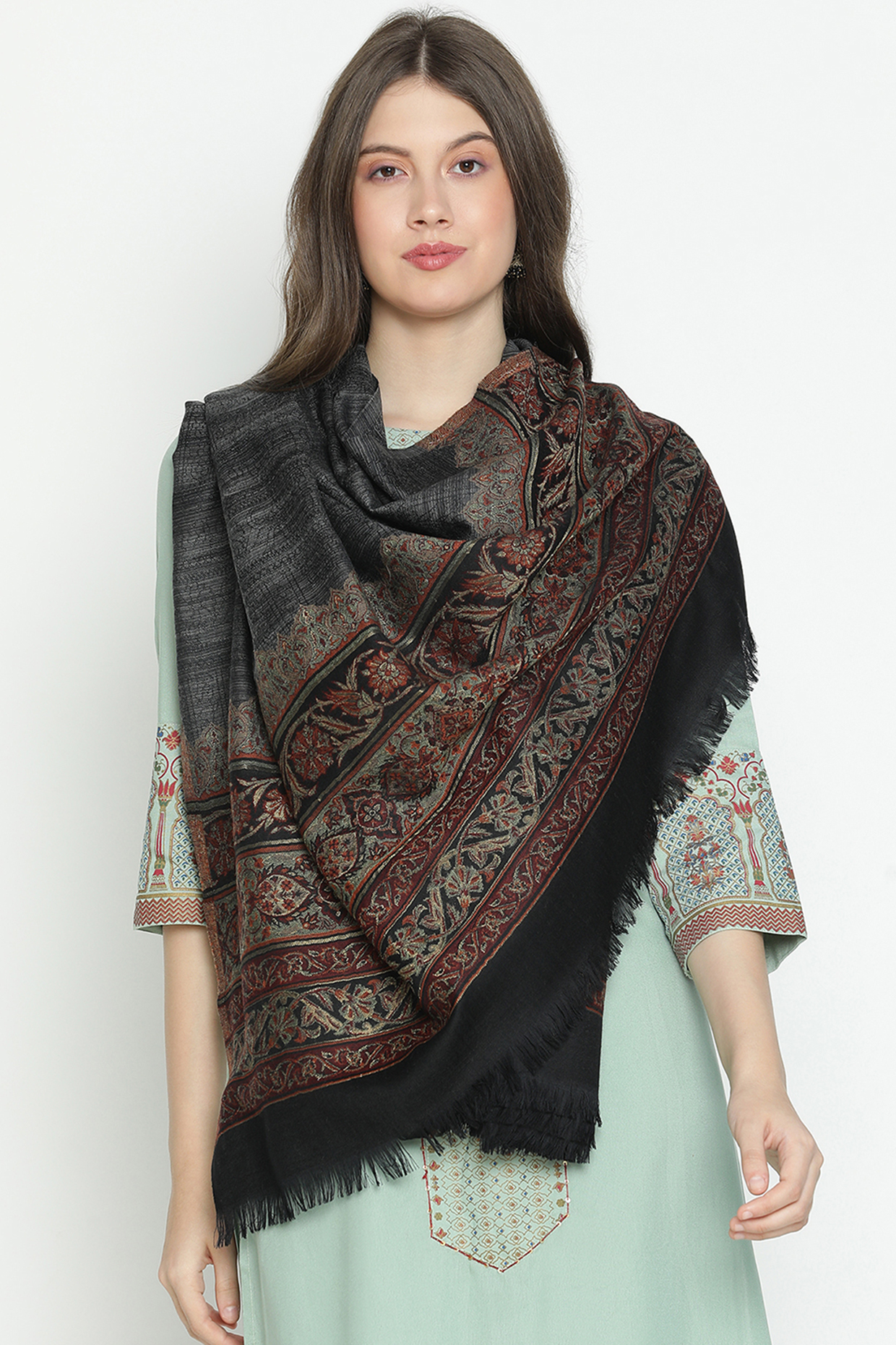 Black Wool & Lurex Shawl by Shingora at Pernia's Pop Up Shop