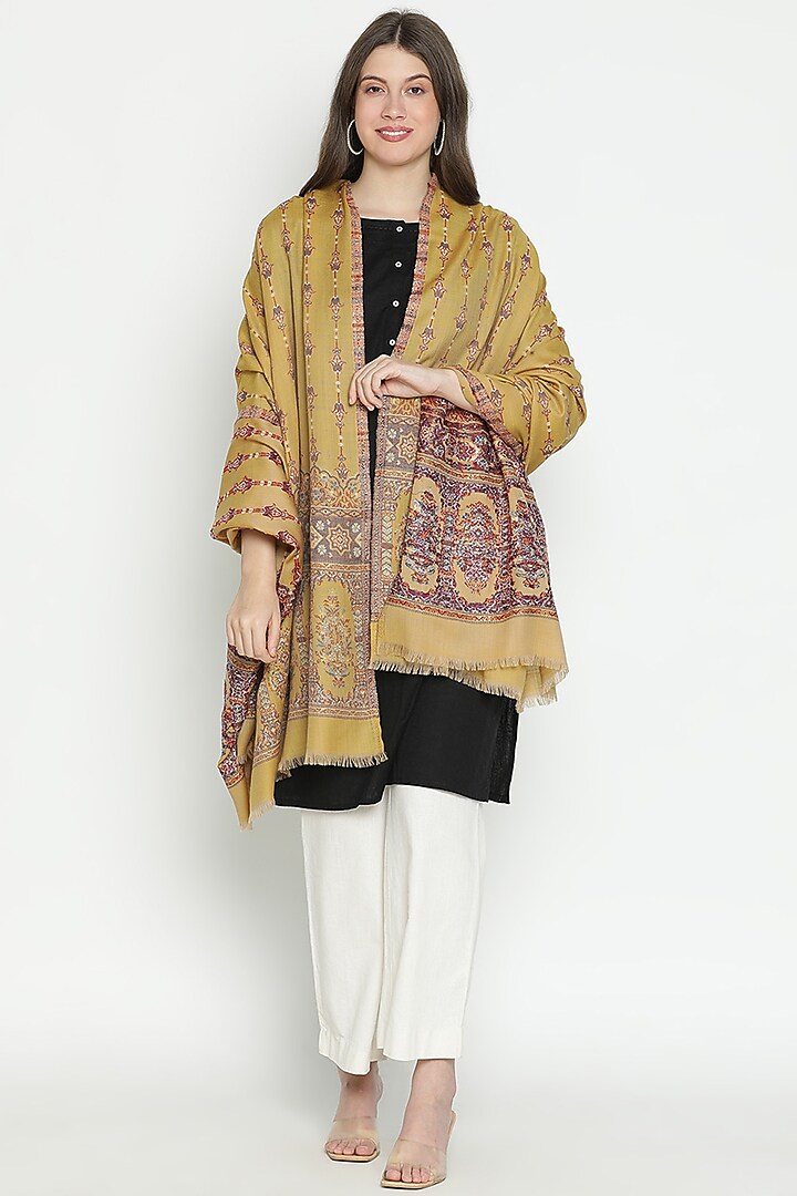 Mustard Wool & Lurex Shawl by Shingora at Pernia's Pop Up Shop