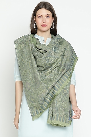 Mehandi Wool & Lurex Shawl by Shingora