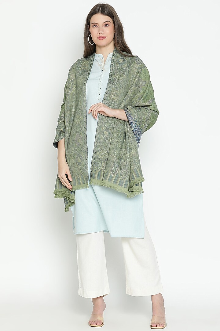 Mehandi Wool & Lurex Shawl by Shingora at Pernia's Pop Up Shop