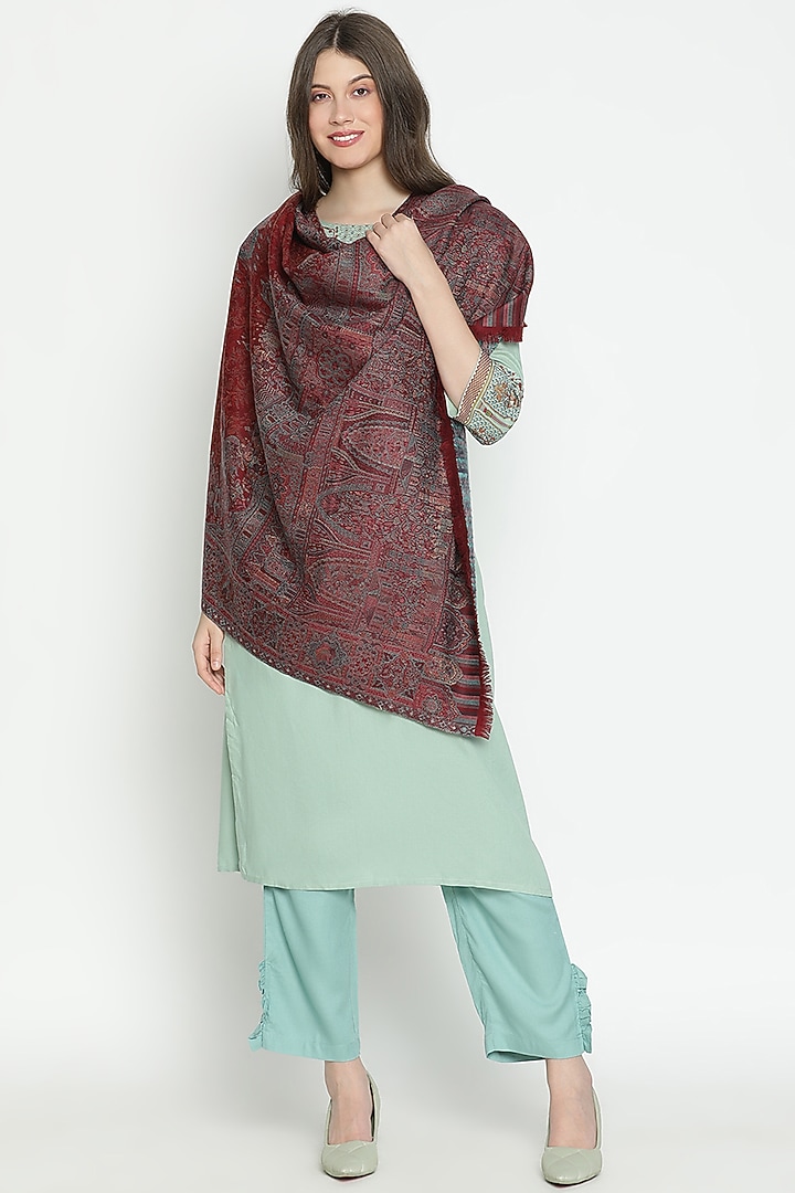 Dark Maroon Wool & Lurex Shawl by Shingora at Pernia's Pop Up Shop