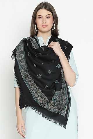 Black Wool & Lurex Shawl by Shingora