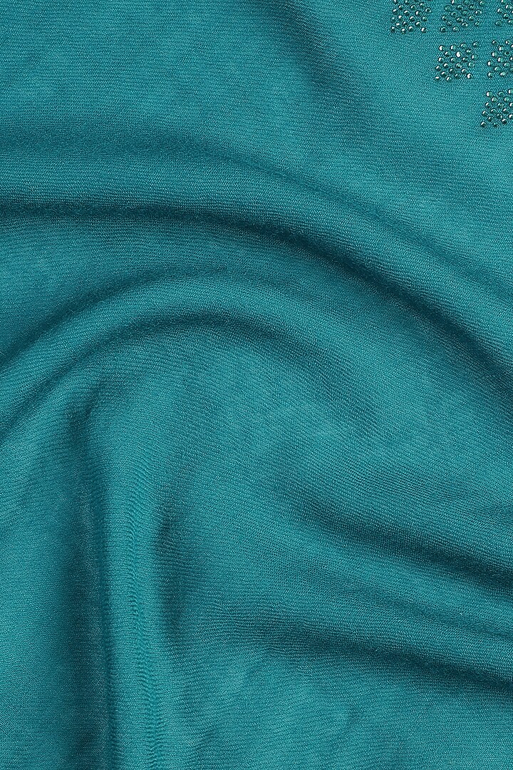 Turquoise Wool Swarovski Embroidered Shawl by Shingora at Pernia's Pop Up Shop