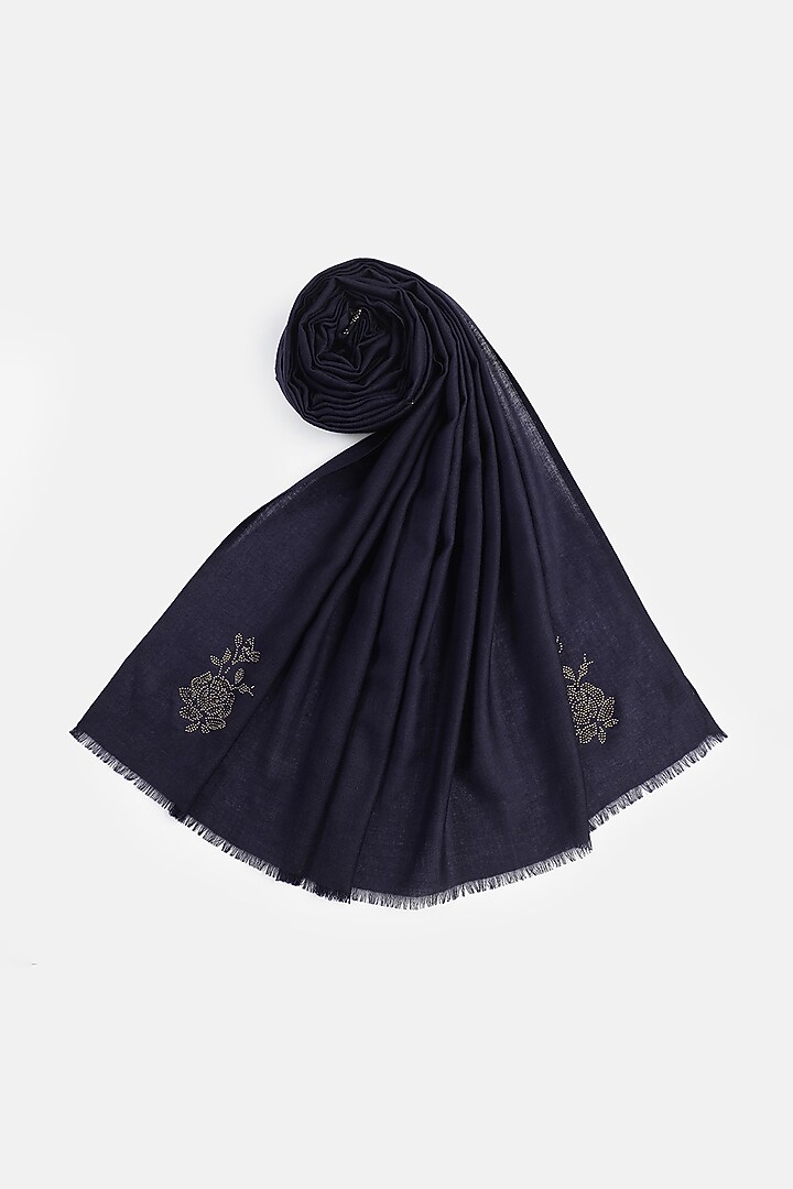 Navy Wool Swarovski Embroidered Shawl by Shingora at Pernia's Pop Up Shop