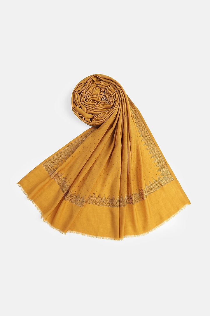 Mustard Wool Swarovski Embroidered Shawl by Shingora at Pernia's Pop Up Shop